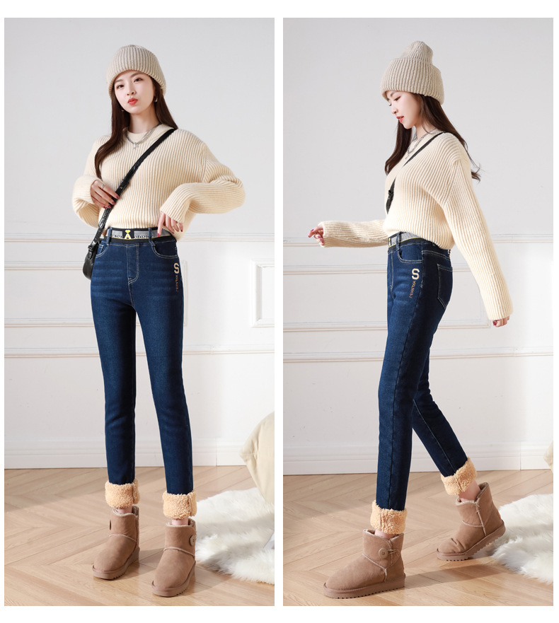 jean260 กางเกงยีนส์กันหนาวผู้หญิง