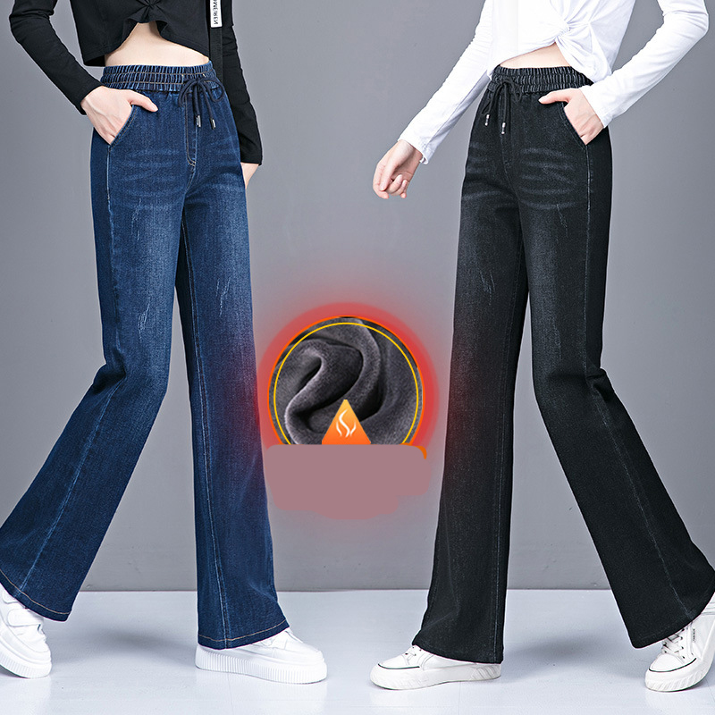 jean283 กางเกงยีนส์กันหนาวบุขนกำมะหยี่เอวยืด