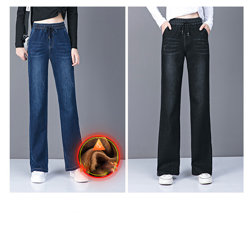 jean283 กางเกงยีนส์กันหนาวบุขนกำมะหยี่เอวยืด